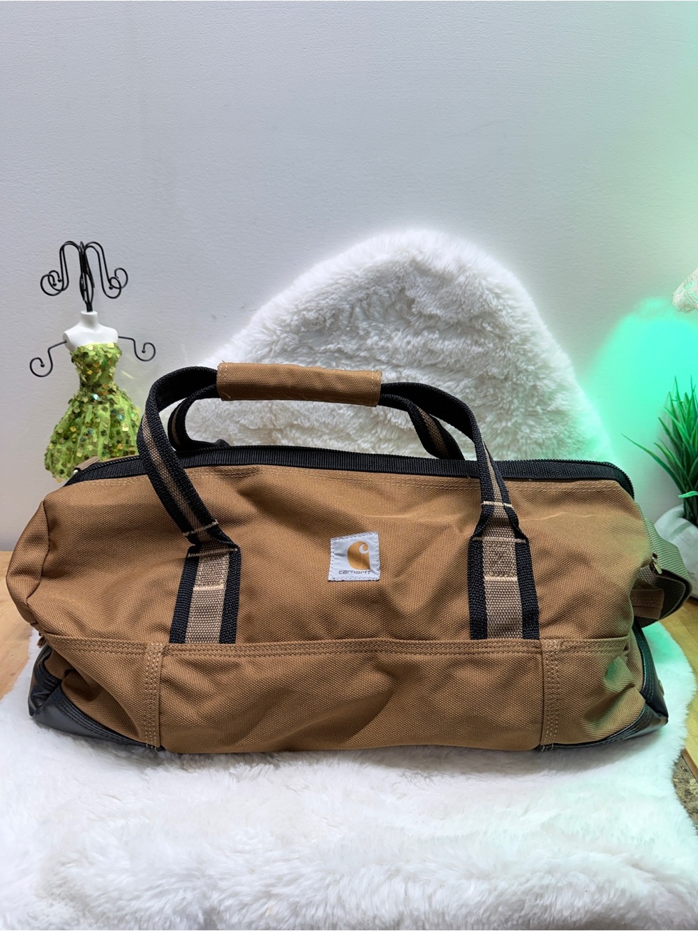 Carhartt Brown Canvas Duffel with Black Trim Day Work Tool Bag 💼